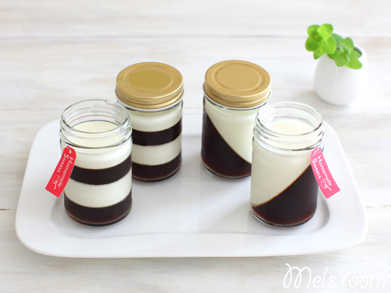 簡単時短お菓子レシピ　ボーダー　斜め　コーヒーミルクゼリー　　しましま　ストライプ　ゼブラ　stripe　coffee jelly　recipe