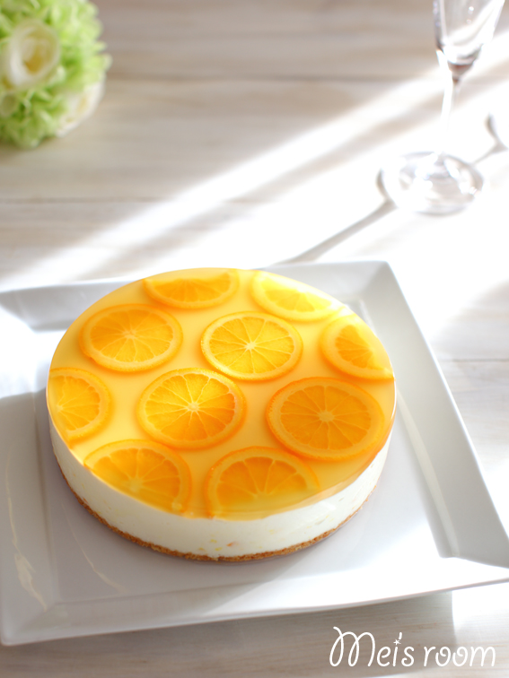 オレンジレアチーズムースケーキ　レシピ　no-bake orange　cheese　cake　recipe　　